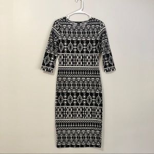3/4 Sleeve Pattern Midi Dress